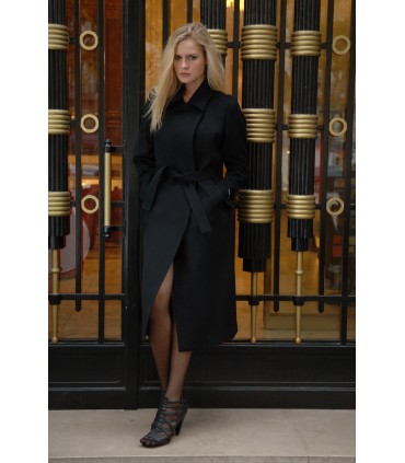 Manteau long ceinturé en cachemire