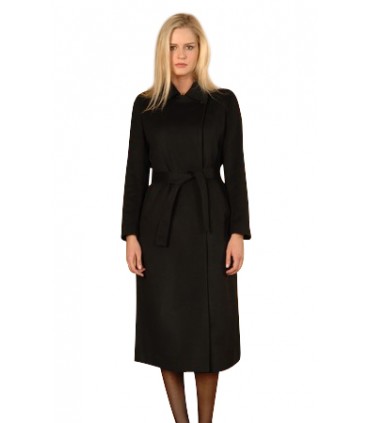 Manteau long ceinturé en laine et cachemire