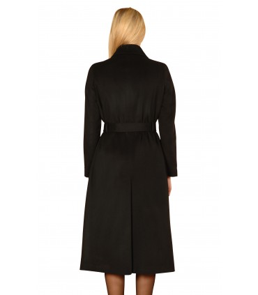 Manteau long ceinturé en laine et cachemire