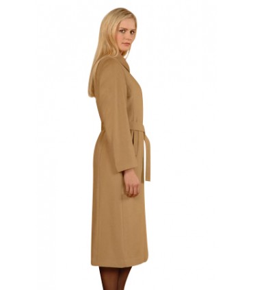 Manteau long ceinturé en laine et cachemire